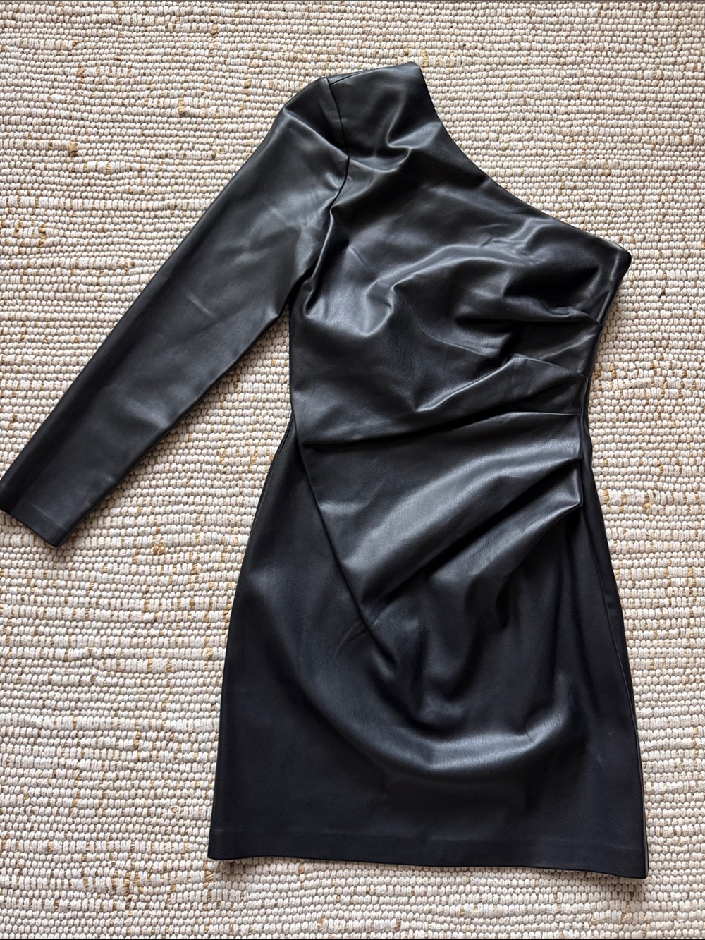 Mango One-Shoulder Black Faux-Leather Dress